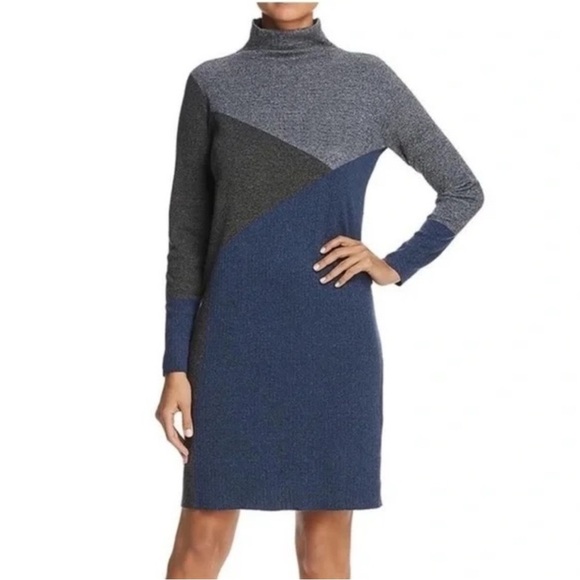 NIC+ZOE Sweater Dress Color Block Mock Neck Long Sleeve Stretch Knee Length - Picture 1 of 9